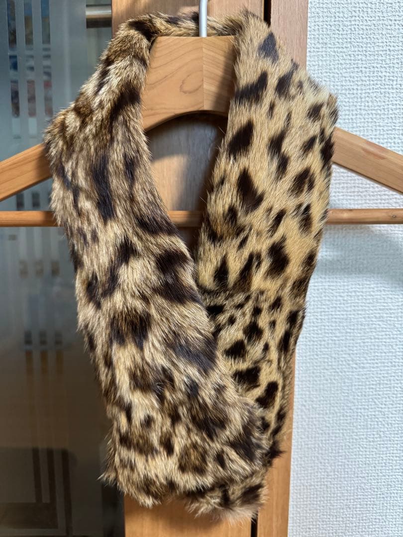 ヒョウ柄ファー マフラー クリップ付き【2個セット】