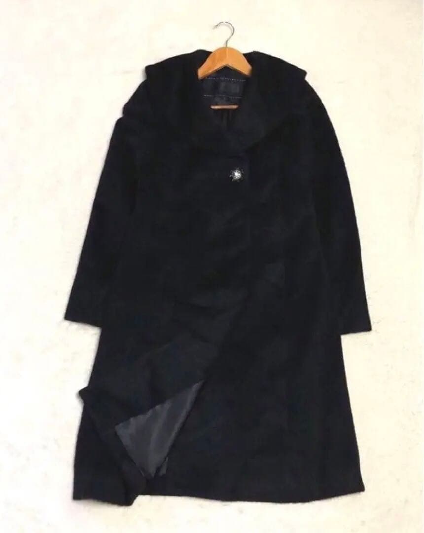 TO BE CHIC アルパカ混ウールビジュー付ロングコート希少 黒ブラック40