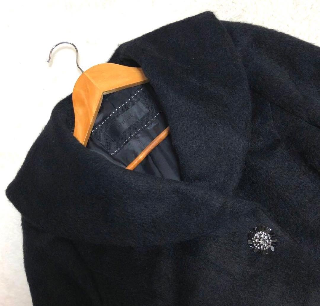 TO BE CHIC アルパカ混ウールビジュー付ロングコート希少 黒ブラック40