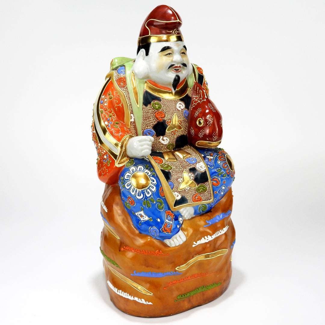 九谷焼 八幡窯作 色絵金彩 恵比寿 置物 縁起物 七福神/高さ約37cm