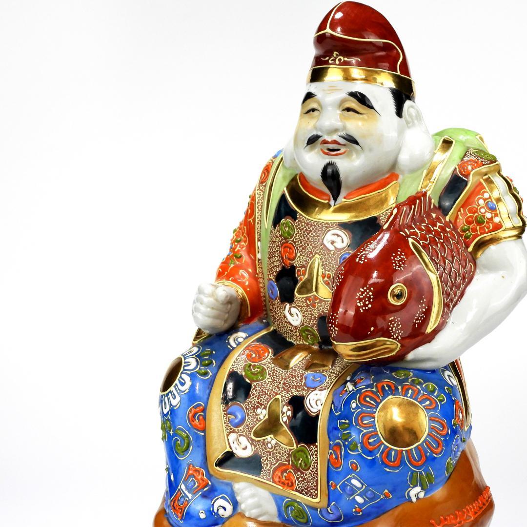 九谷焼 八幡窯作 色絵金彩 恵比寿 置物 縁起物 七福神/高さ約37cm