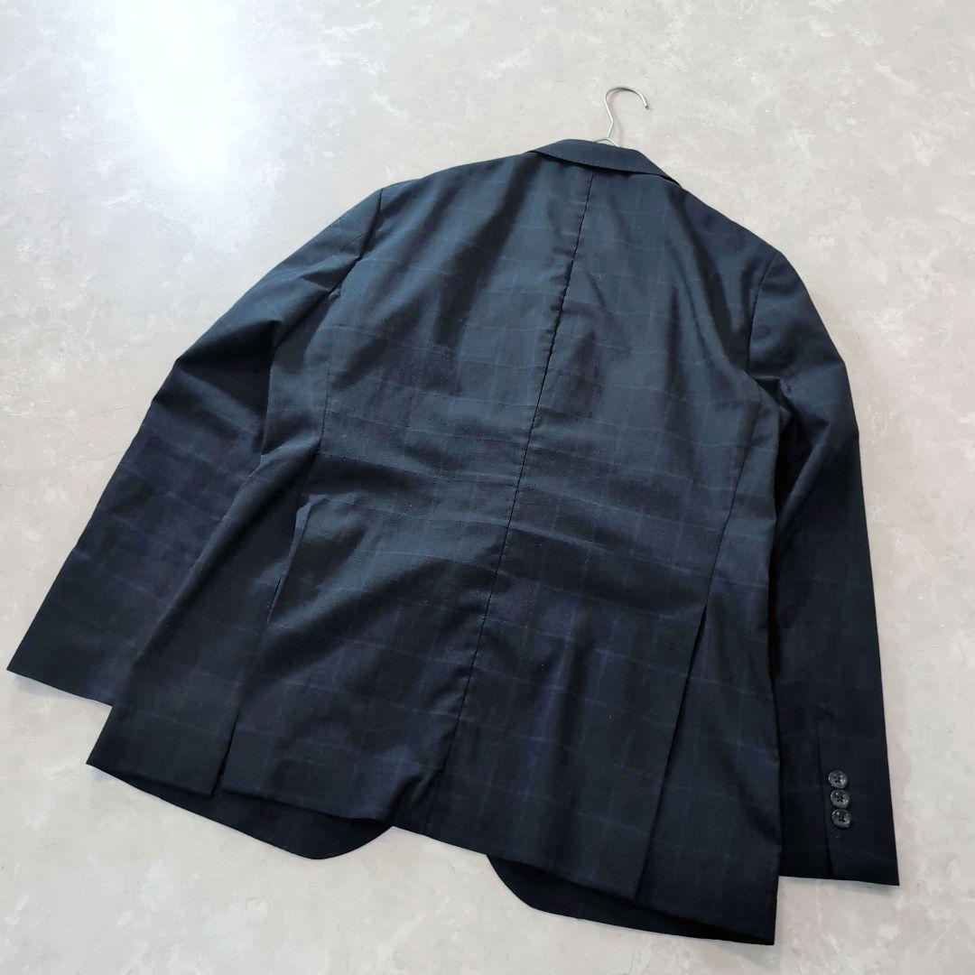 【極美品】アオヤマ　洗える　高機能　ネイビー　チェック　L　春夏　ストレッチ