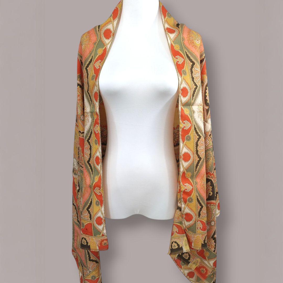 極美品　ETRO　ストール　ショール　ウール／シルク　ITALY　オリエンタル柄
