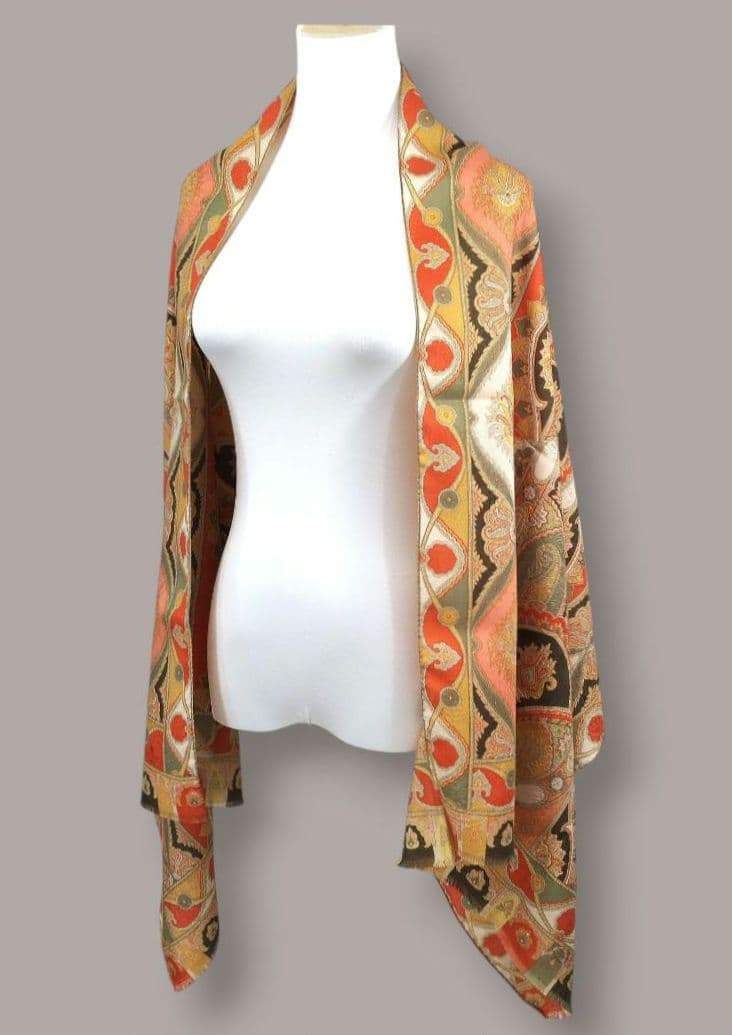 極美品　ETRO　ストール　ショール　ウール／シルク　ITALY　オリエンタル柄