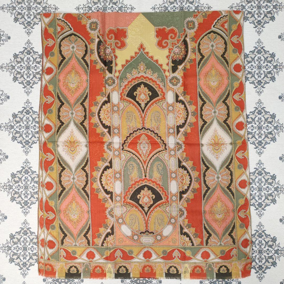 極美品　ETRO　ストール　ショール　ウール／シルク　ITALY　オリエンタル柄