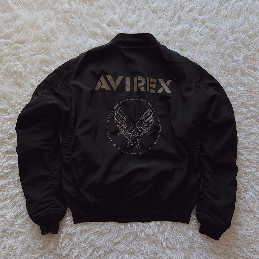 XLサイズ AVIREX 中綿入り MA-1 バックロゴ フライトジャケット 黒