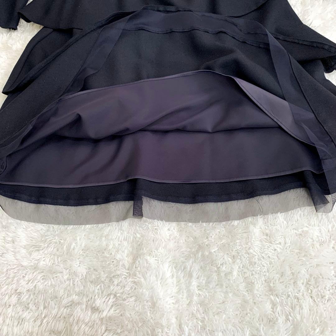美品 エムズグレーシー ティアードフリルワンピースドレス ネイビー 42サイズ