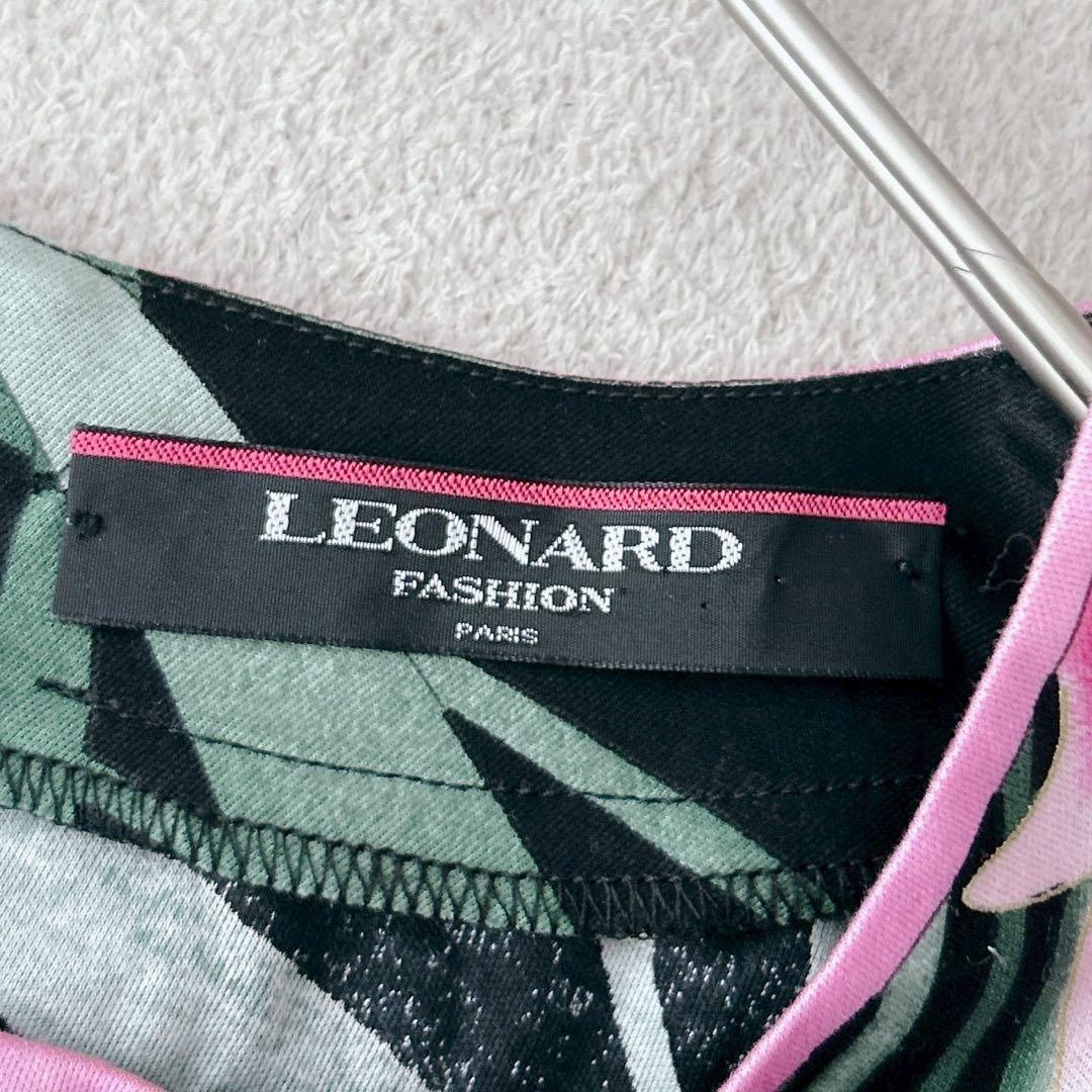 美品✨LEONARD レオナール 花柄 半袖 Tシャツ トリム　ピンク　黒　M