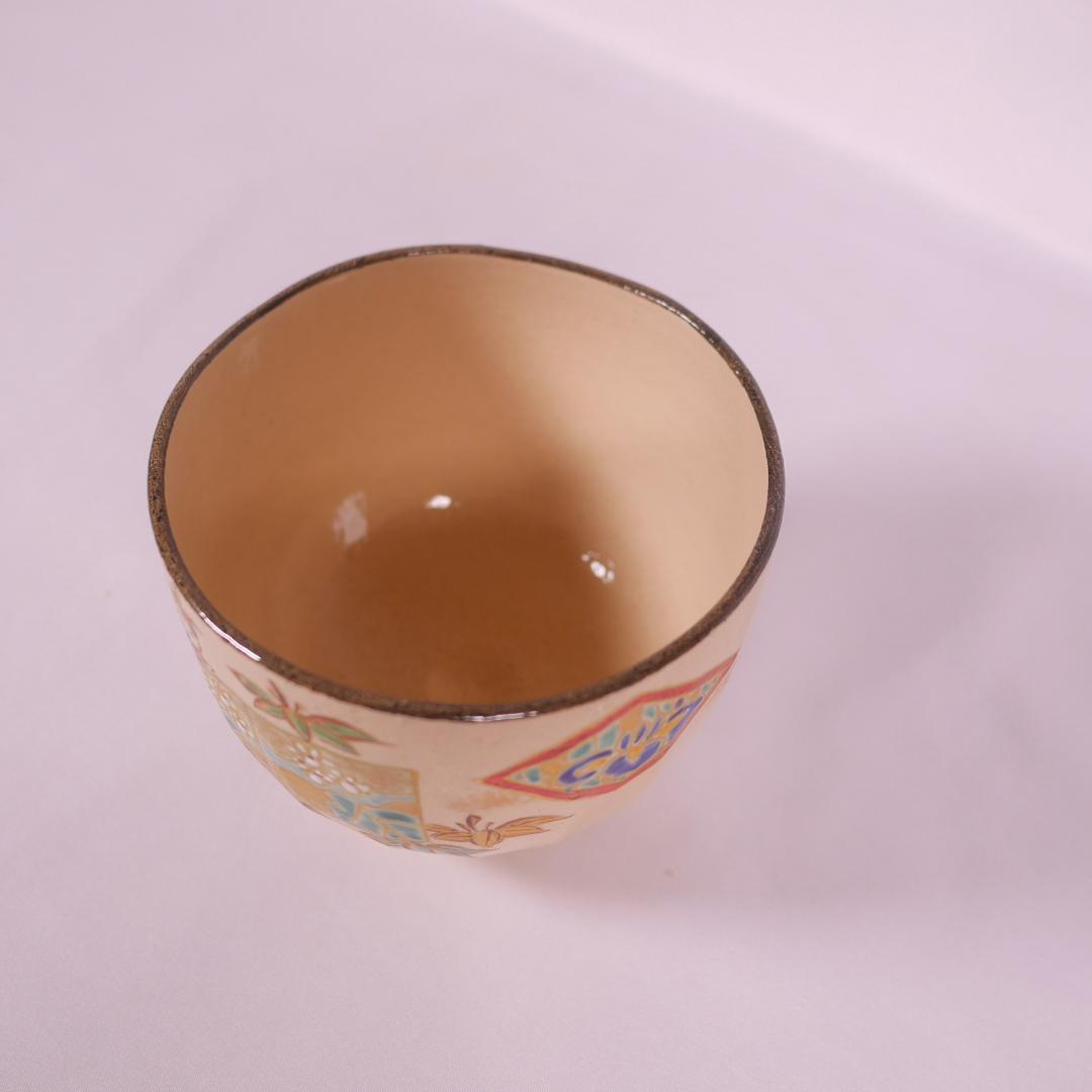 京焼 文月和香造『乾山写祝い雛絵』抹茶碗 茶碗 仁清写 立雛 共箱 茶道具