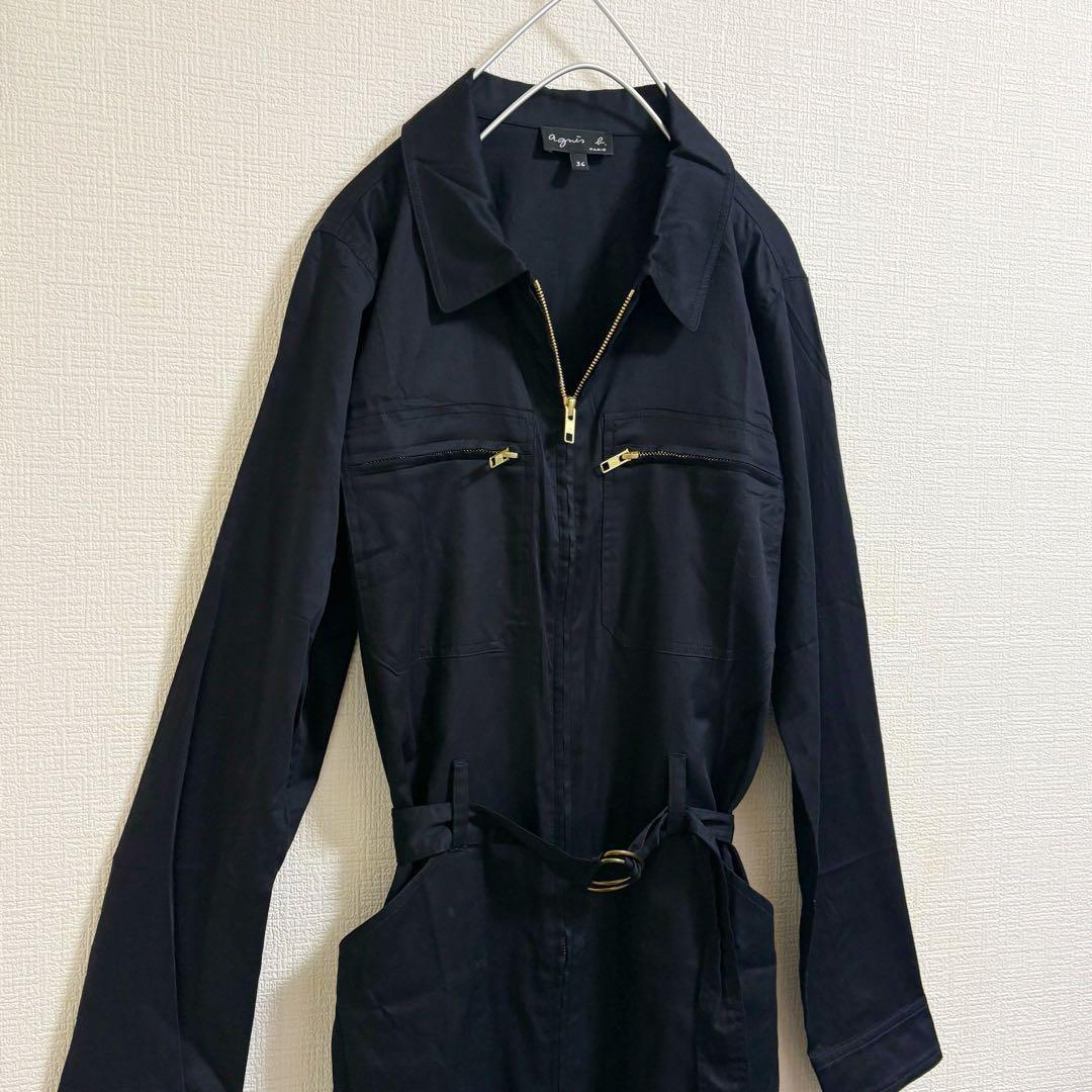 アニエスベー　ワンピース　コットン　黒　ゴールド　YKK ジップアップ
