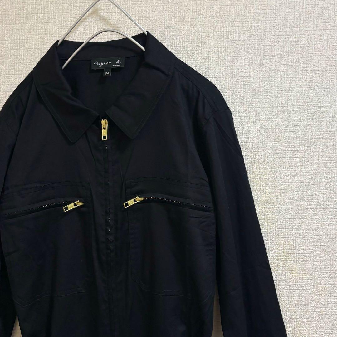 アニエスベー　ワンピース　コットン　黒　ゴールド　YKK ジップアップ