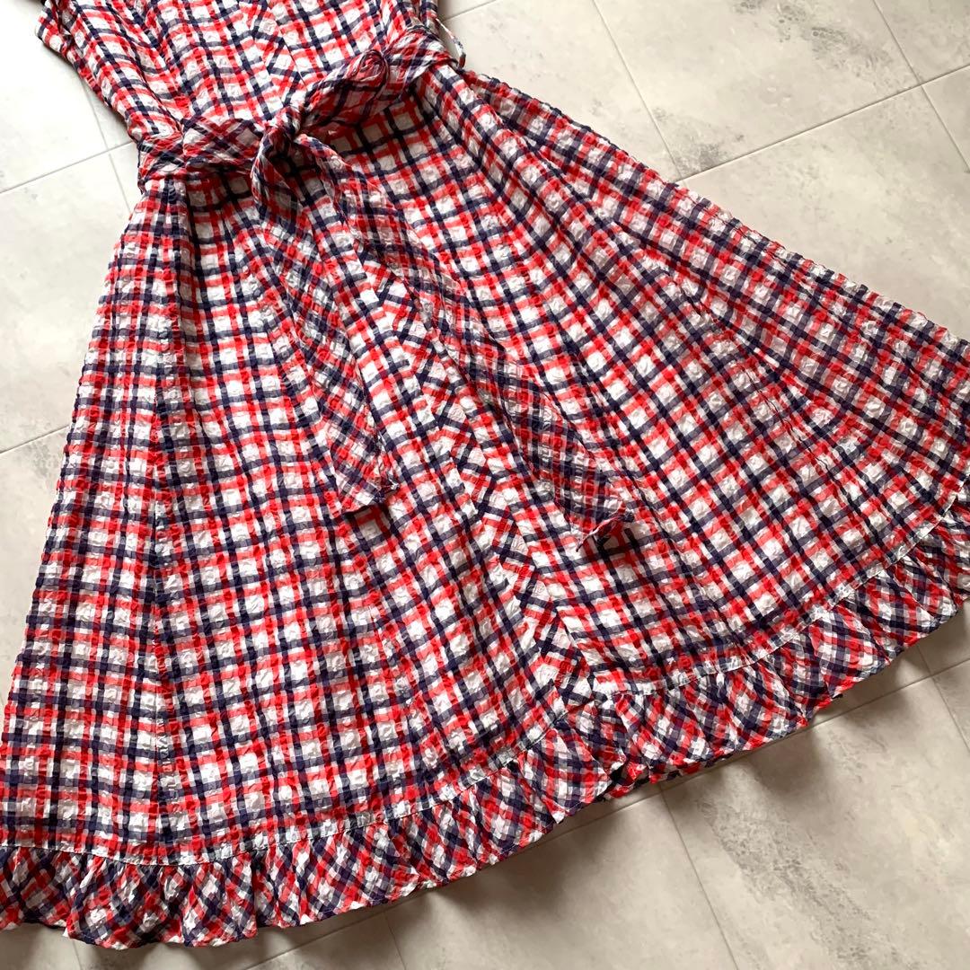 近年♡美品♡ルネ TISSUE チェック シャツワンピース リボン フリル 38