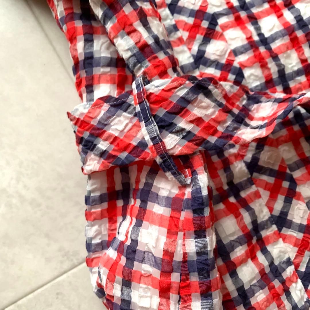 近年♡美品♡ルネ TISSUE チェック シャツワンピース リボン フリル 38