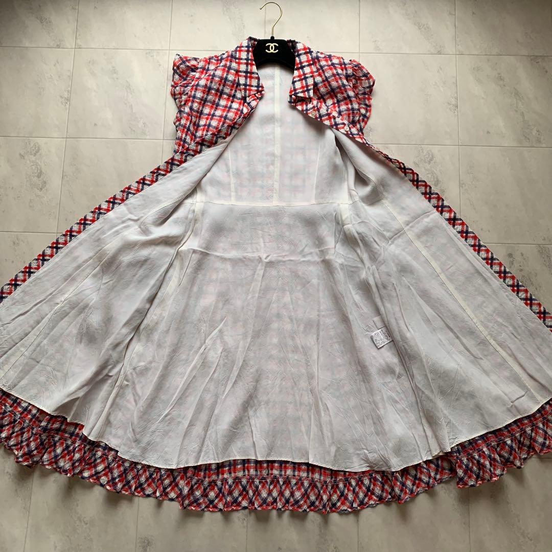 近年♡美品♡ルネ TISSUE チェック シャツワンピース リボン フリル 38