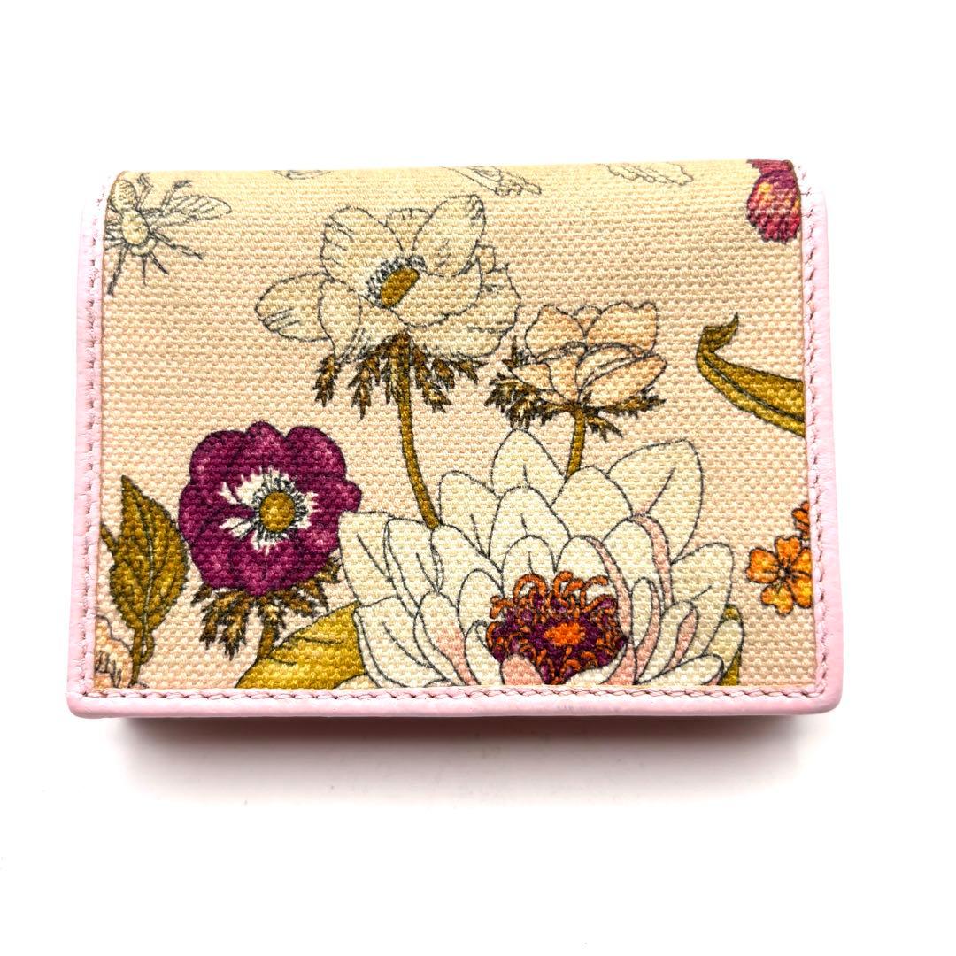 日本限定 グッチ 折り財布 フローラ 花 マーモント GG 金具 ピンク