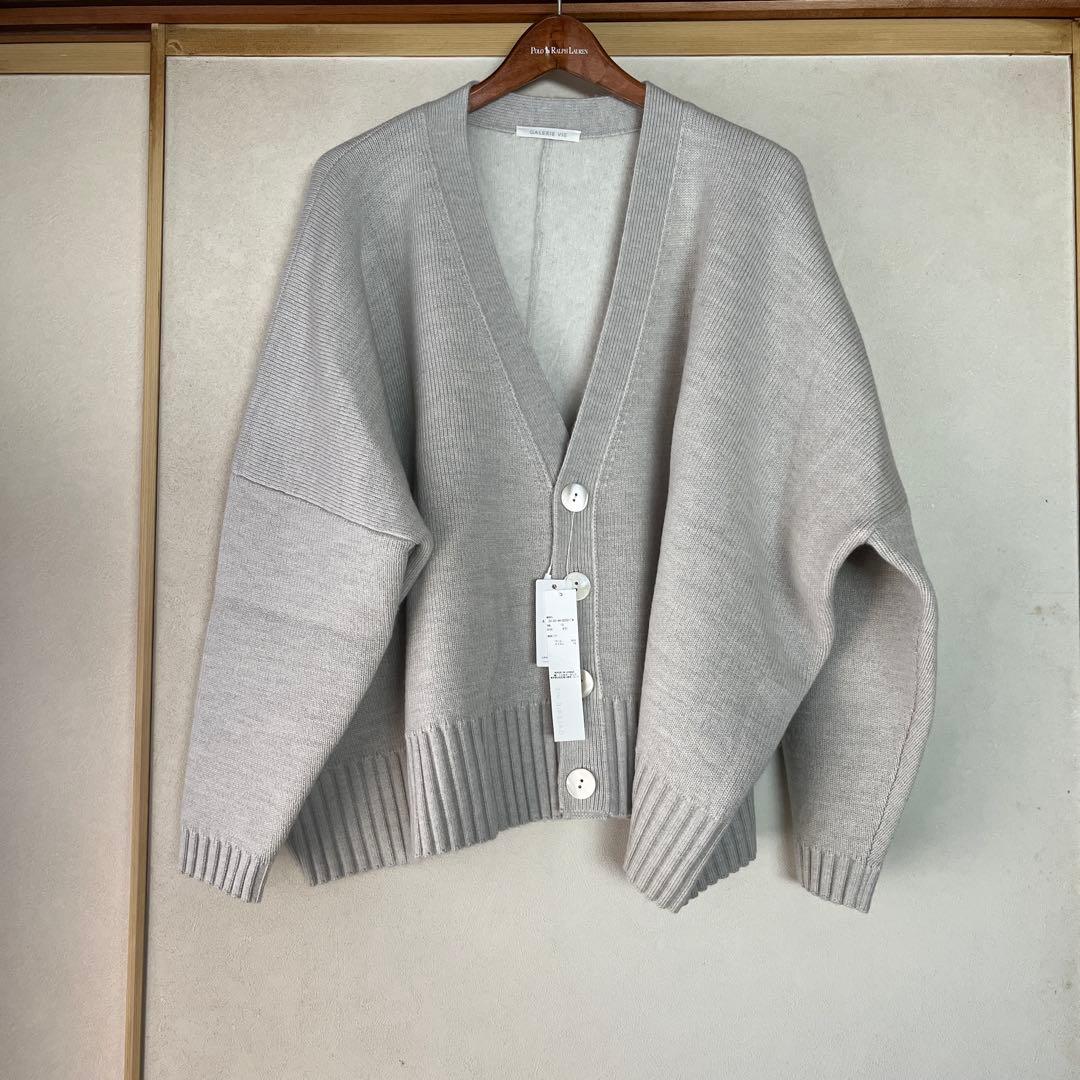 新品GALERIEVIEウーステッドダブルフェイスVネックカーディガン