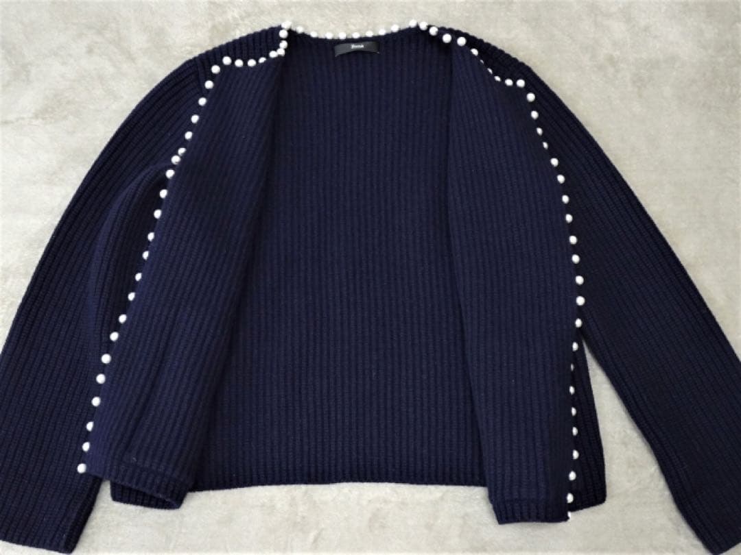 ルネ⭐︎パール付き ニットカーディガン ニットジャケット リブニット ネイビー M