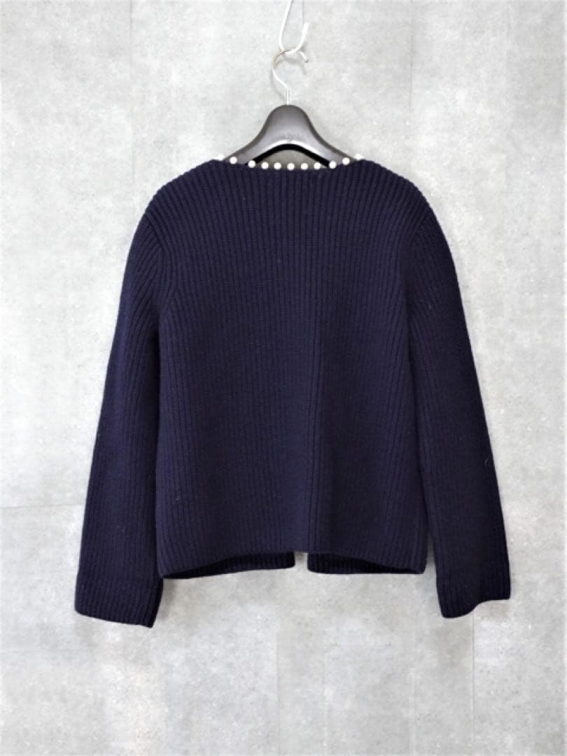 ルネ⭐︎パール付き ニットカーディガン ニットジャケット リブニット ネイビー M