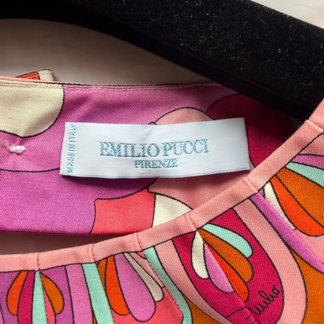 EMILIO PUCCI プッチ柄ワンピース 半袖 ピンク オレンジ M 背中