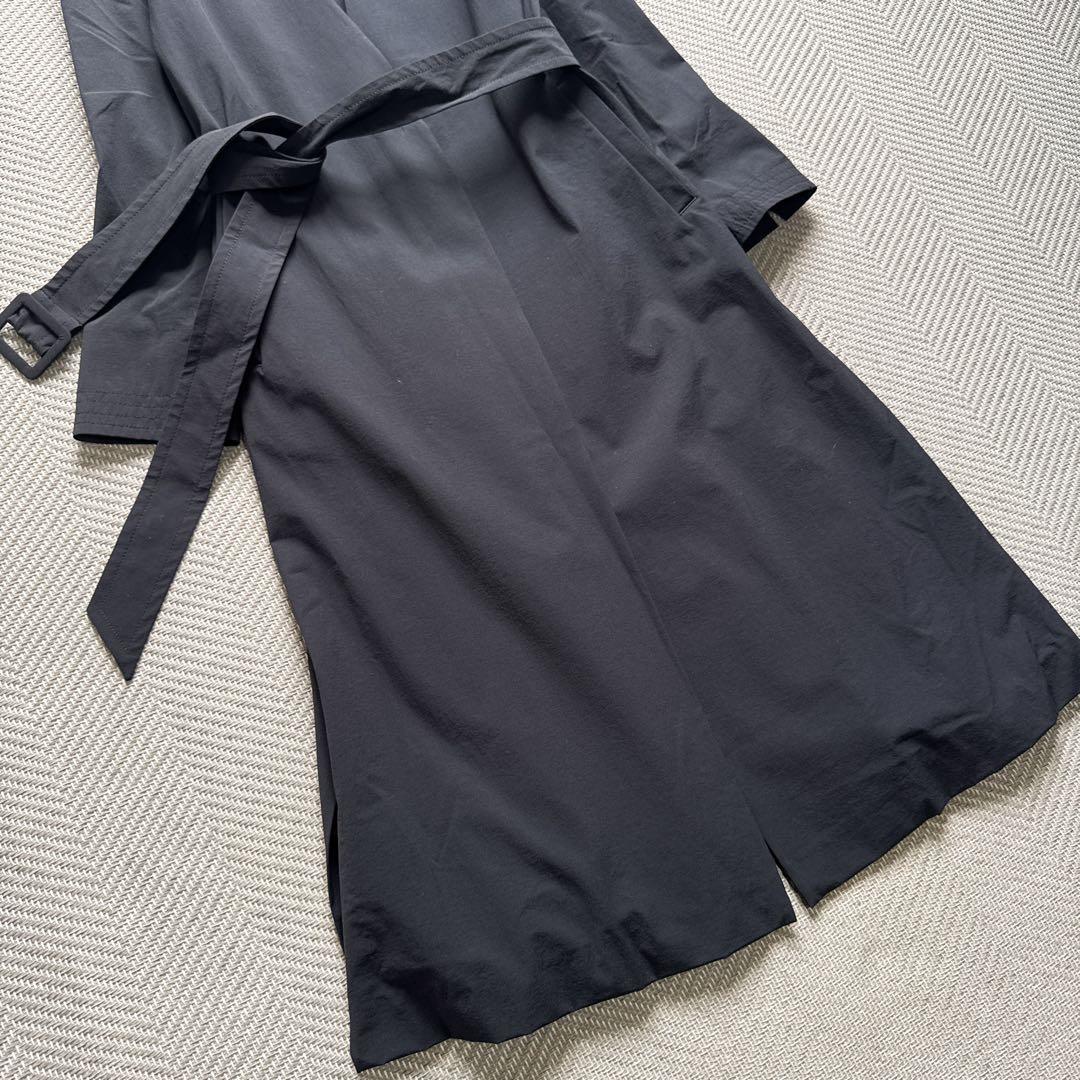 極美品 ROPE ナイロン ノーカラーコート ベルト ネイビー ロング ML