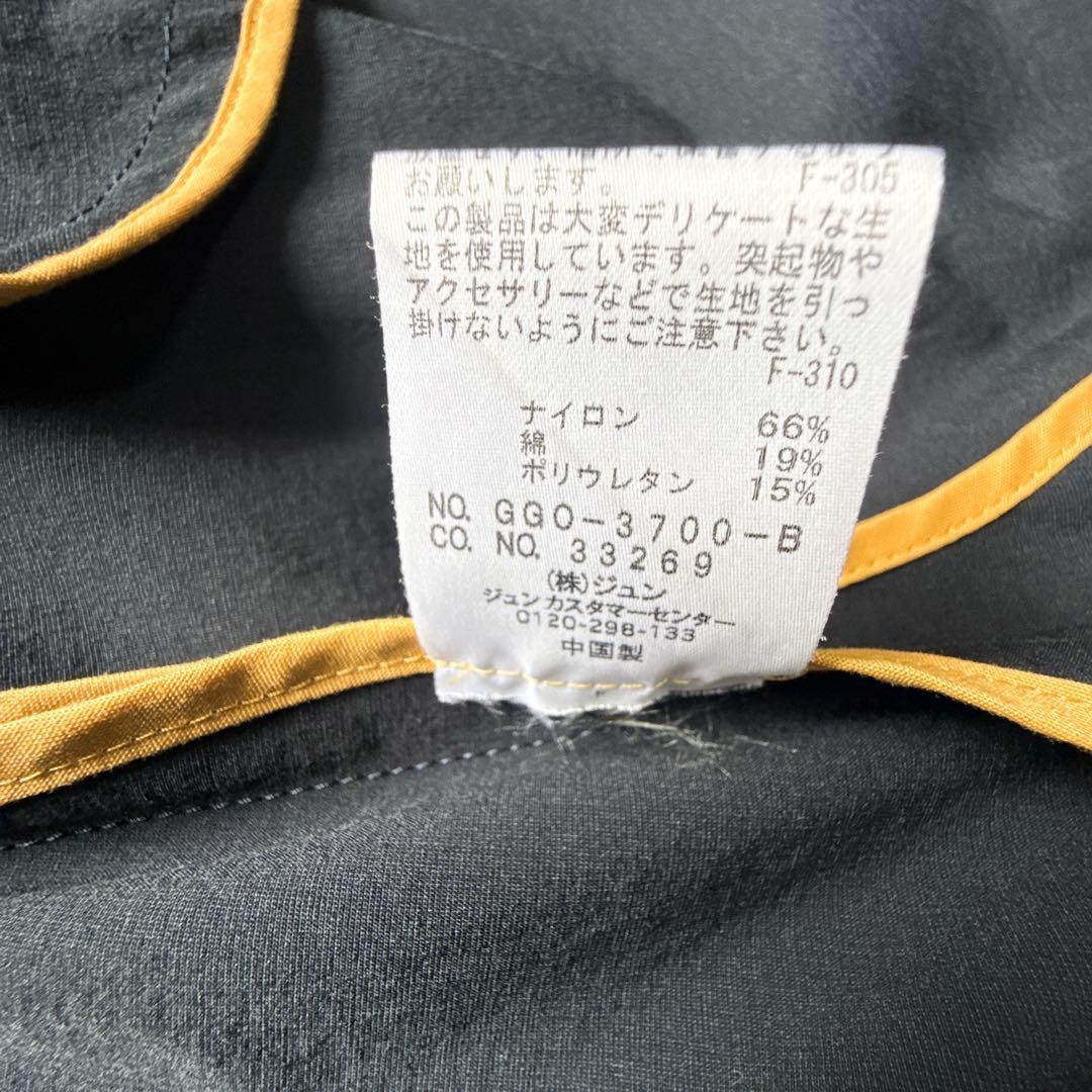 極美品 ROPE ナイロン ノーカラーコート ベルト ネイビー ロング ML