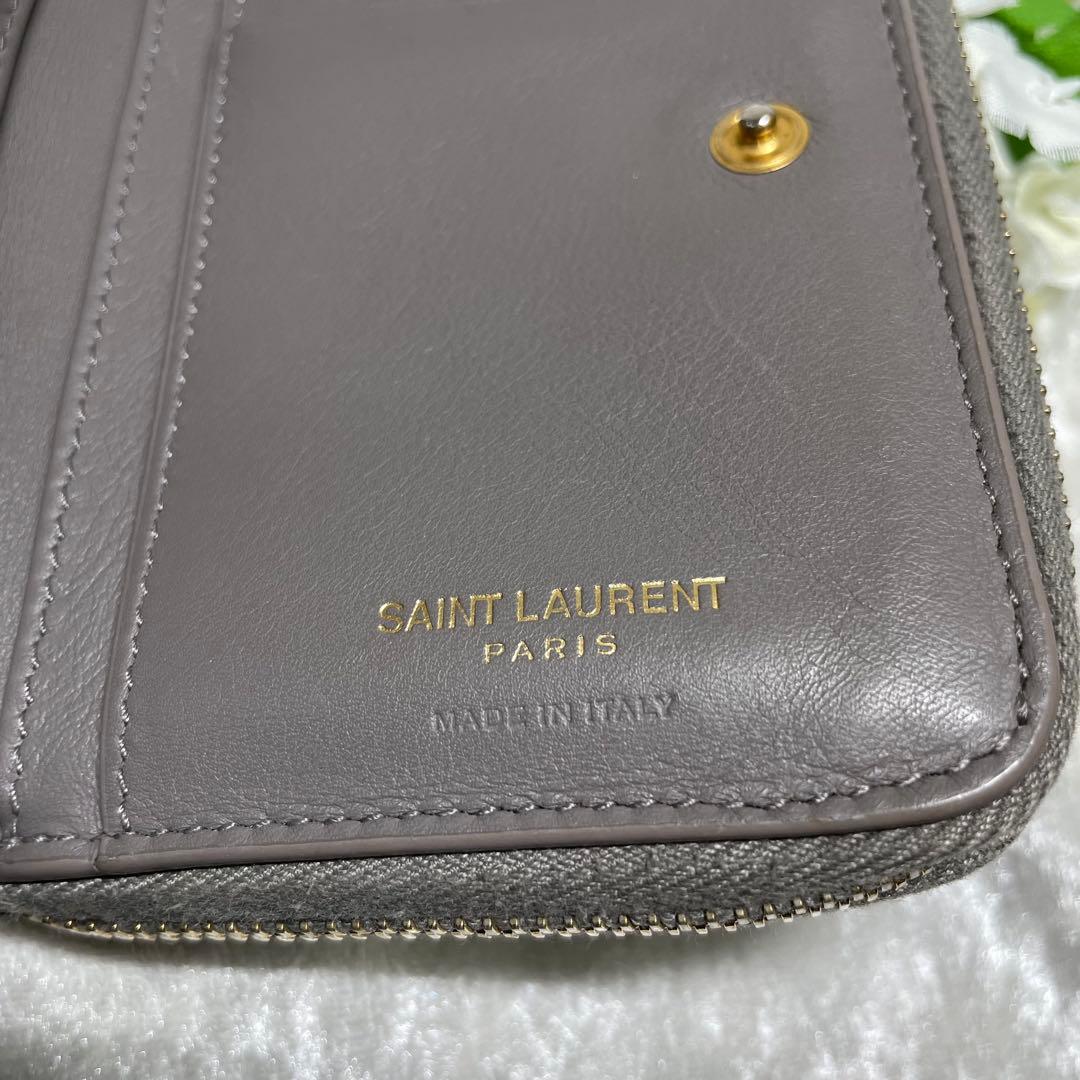 サンローラン 二つ折り財布 ラウンドジップ カサンドラ グレー YSL