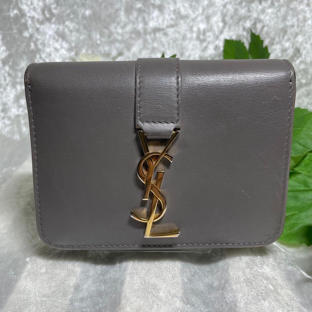 サンローラン 二つ折り財布 ラウンドジップ カサンドラ グレー YSL