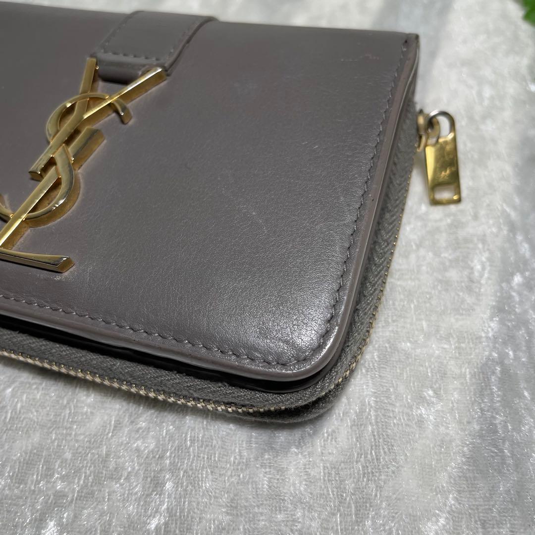 サンローラン 二つ折り財布 ラウンドジップ カサンドラ グレー YSL