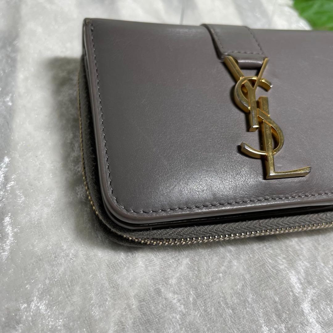 サンローラン 二つ折り財布 ラウンドジップ カサンドラ グレー YSL