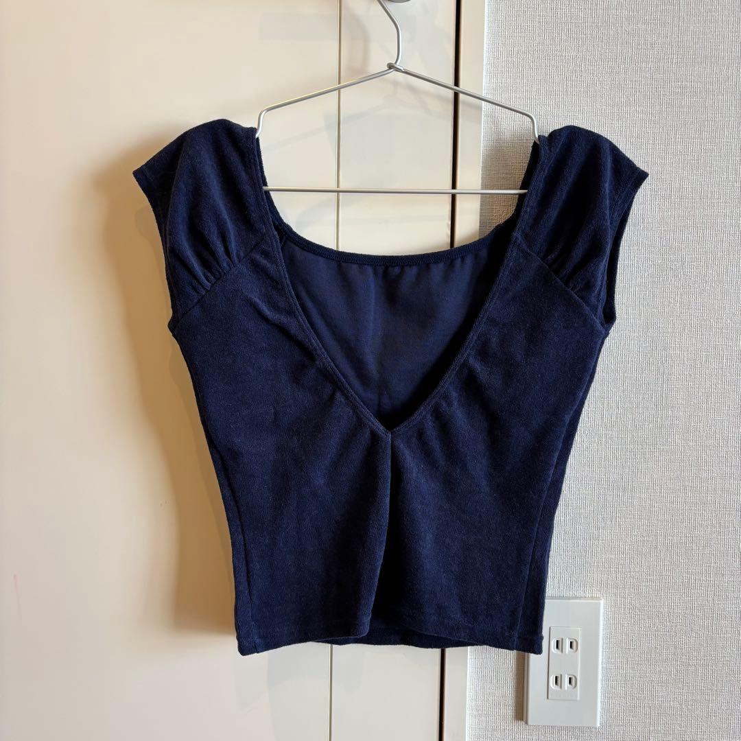 トップス draw drawers LEOTARD PILE T-SHIRTS/ navy