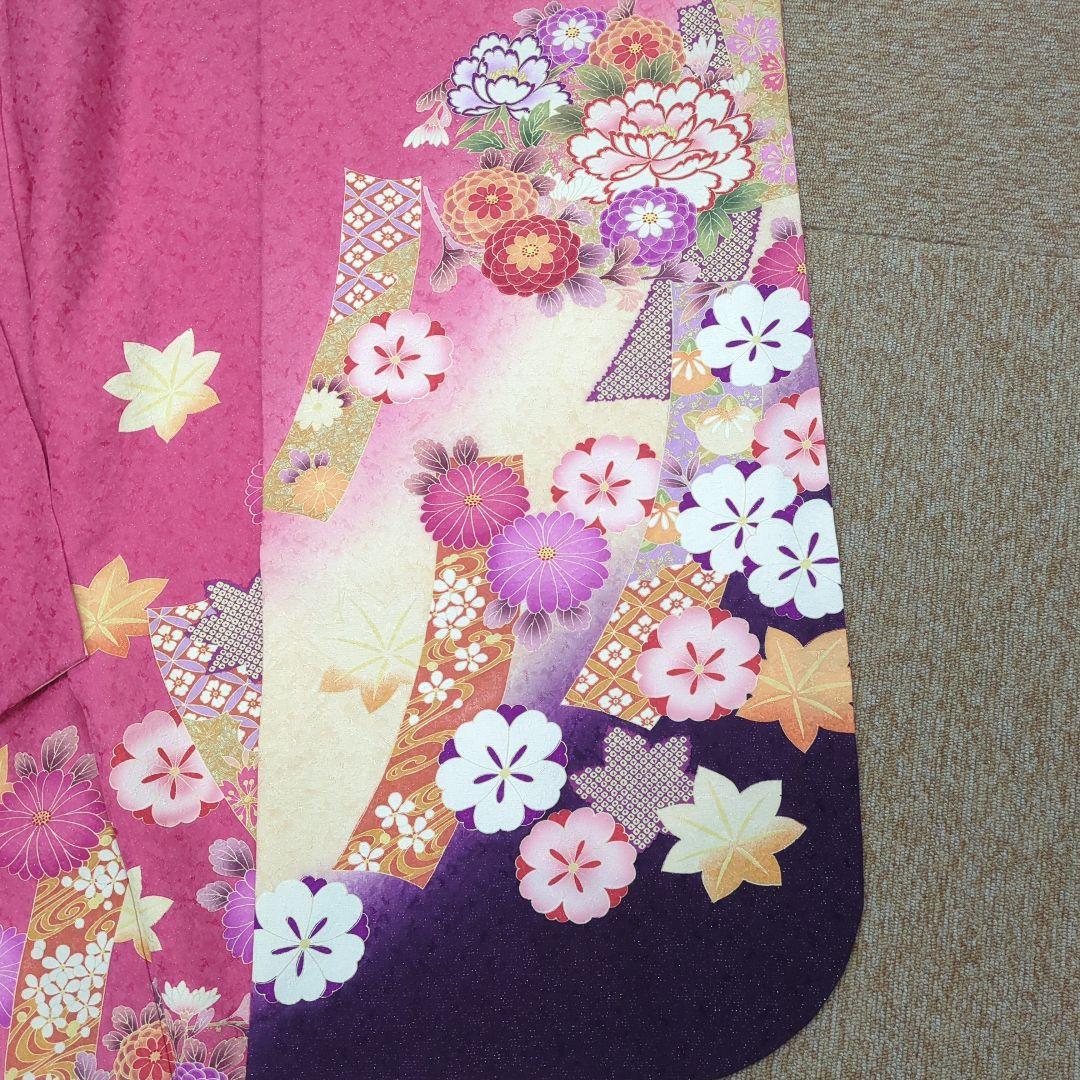 振袖 ピンクと紫の花柄　Lサイズ