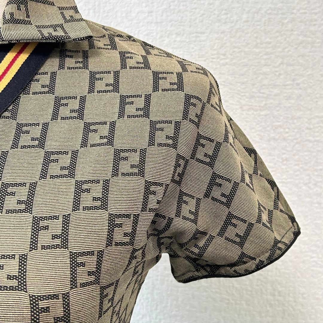 美品 FENDI ズッカ柄 半袖トップス Vネック ストレッチ 40