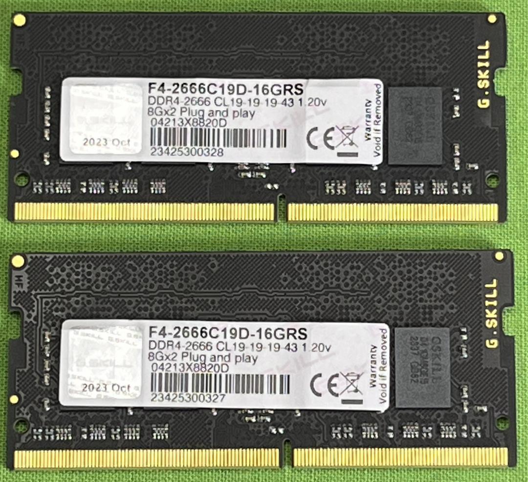 黃*黃様 動作確認済　G.SKILL　16GB（8GB×2枚）DDR4-2666