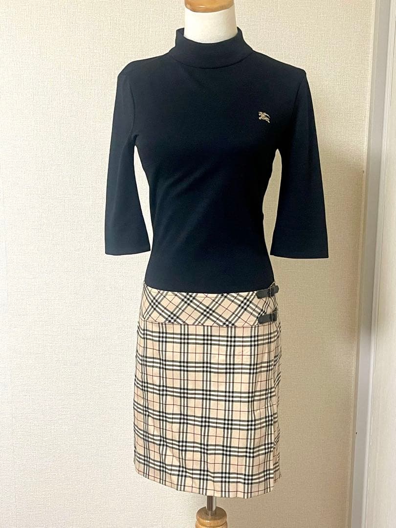 美品 バーバリー ブルーレーベル ドッキング ワンピ ホースロゴ　ノバチェック