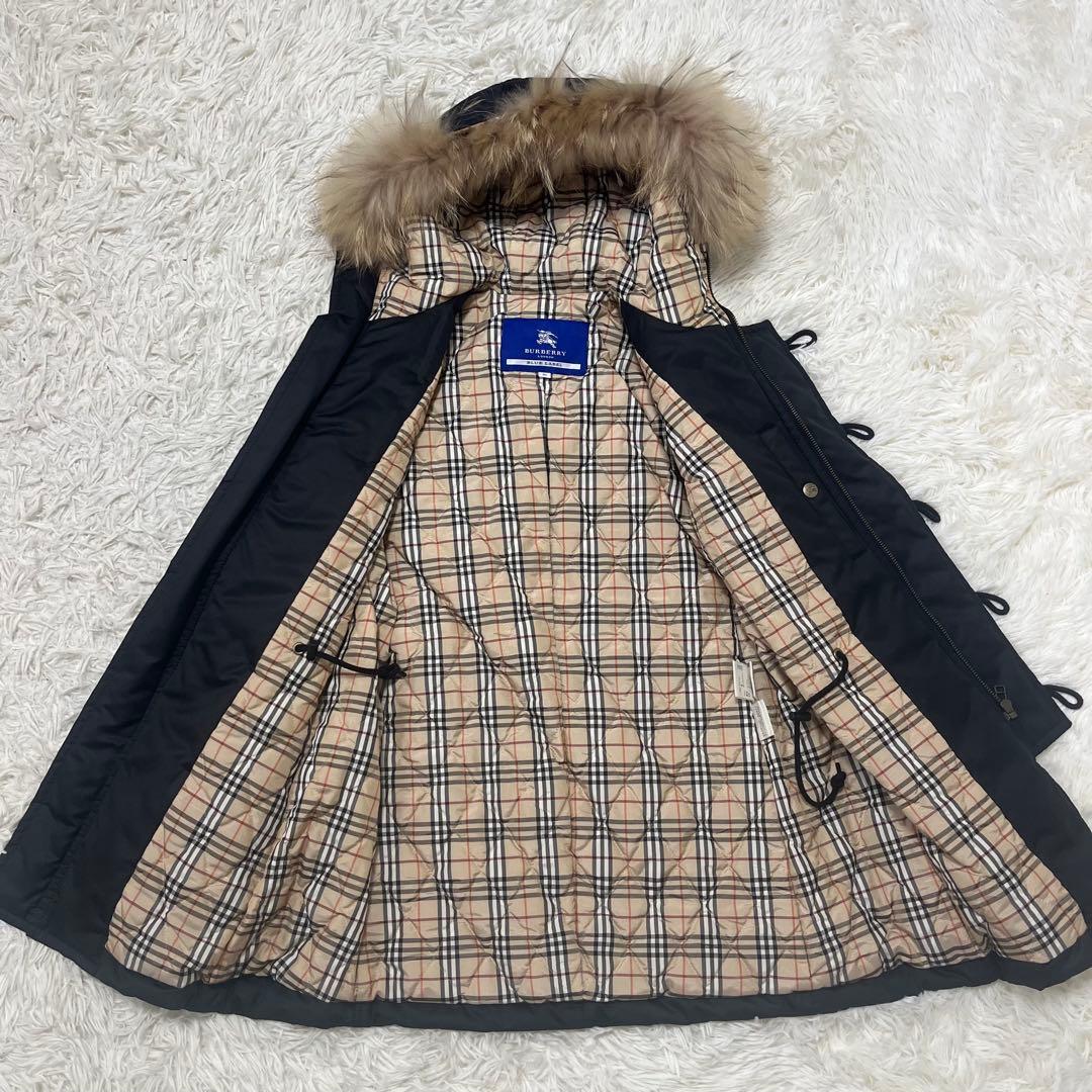 極美品 バーバリーブルーレーベル 中綿コート ラクーンファー ノバチェック 36