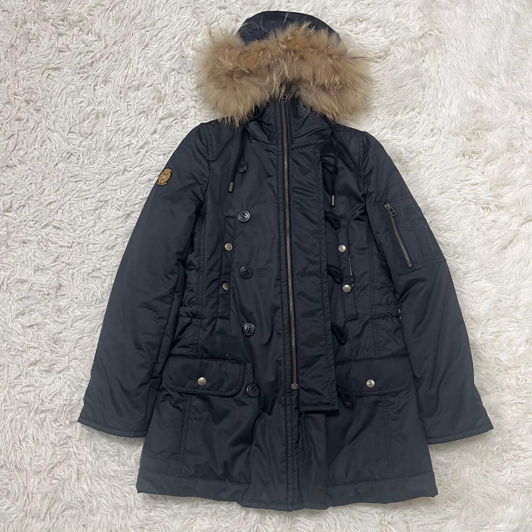 極美品 バーバリーブルーレーベル 中綿コート ラクーンファー ノバチェック 36