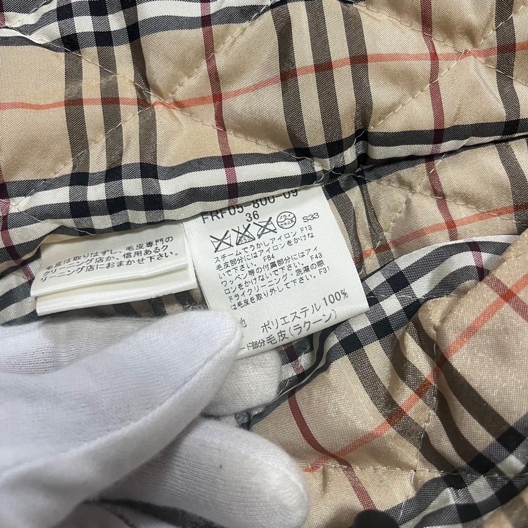 極美品 バーバリーブルーレーベル 中綿コート ラクーンファー ノバチェック 36