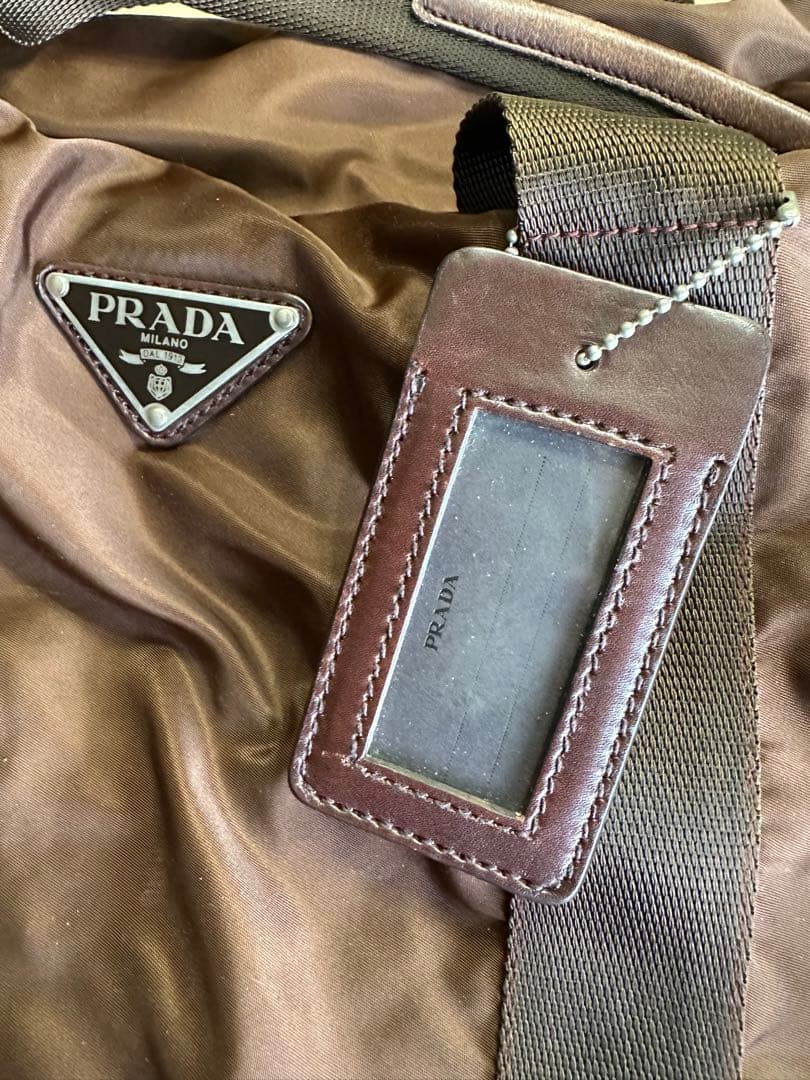 プラダPRADA◇大容量ボストンバッグ　ナイロン×レザー　ブラウン◇ヴィンテージ