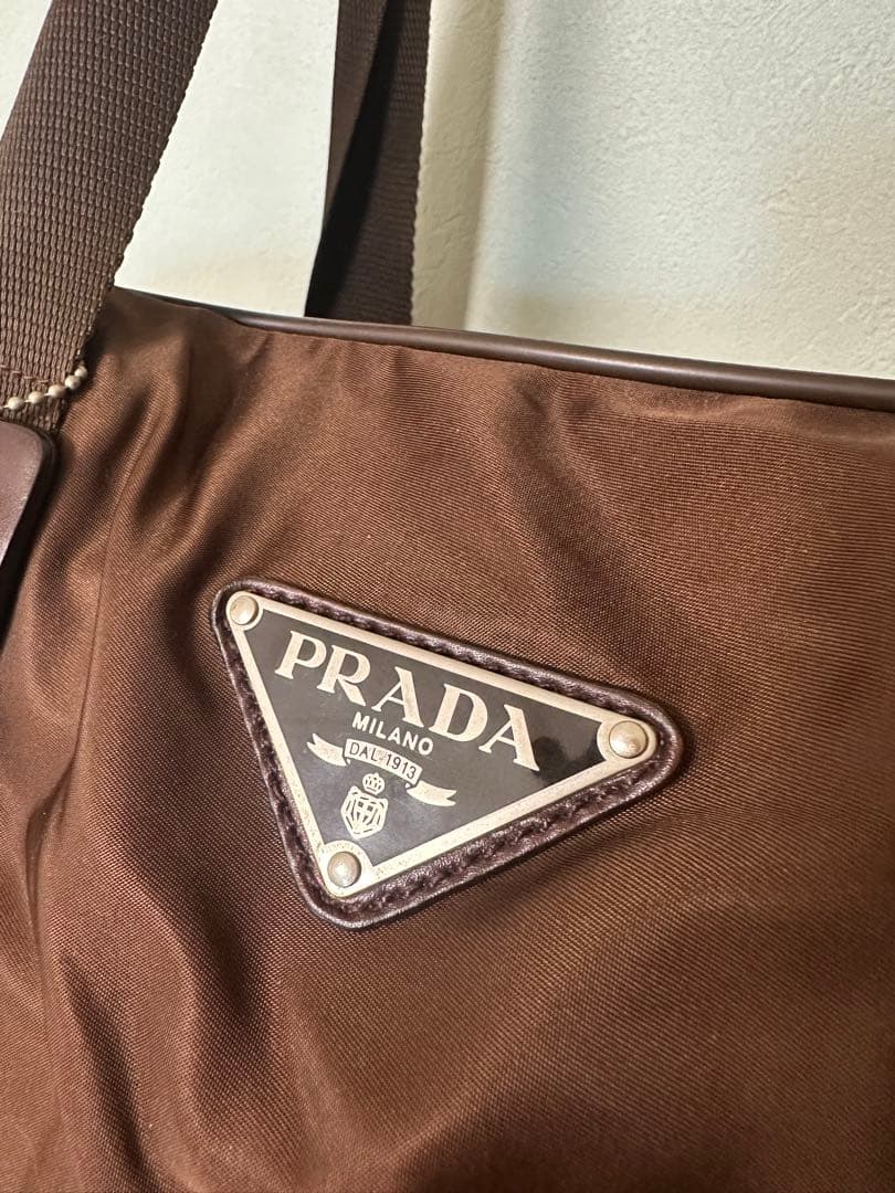 プラダPRADA◇大容量ボストンバッグ　ナイロン×レザー　ブラウン◇ヴィンテージ