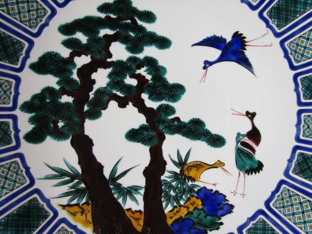 Y5-1012◇九谷焼 中村重人作 古九谷写 大皿 飾皿 巾40ｃｍ◇