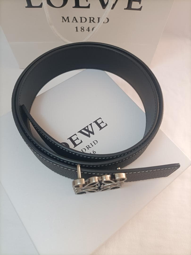 【ブラック】ロエベ LOEWE ベルト 黒 メンズ シルバー金具　長美品