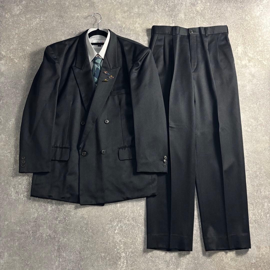 極上ウール ダブルブレストスーツ & ISSEY MIYAKE ネクタイ グレー