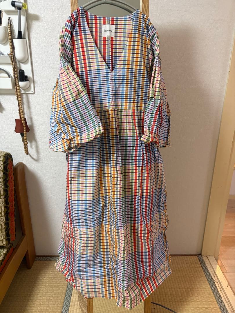 kowtow:Yoshiドレス チェック柄フレアスリーブロングワンピース