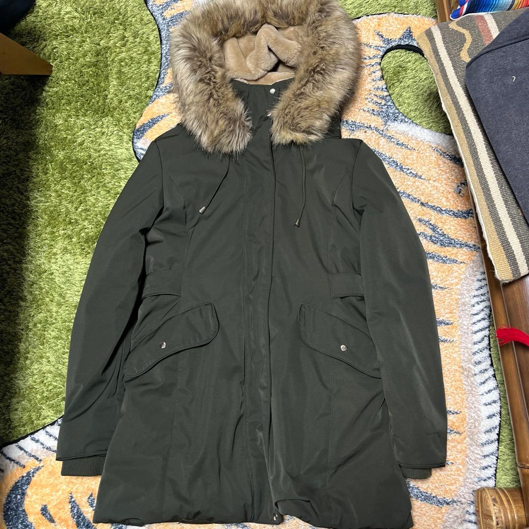 ZARA カーキ　ファー付きモッズコートダウンコート