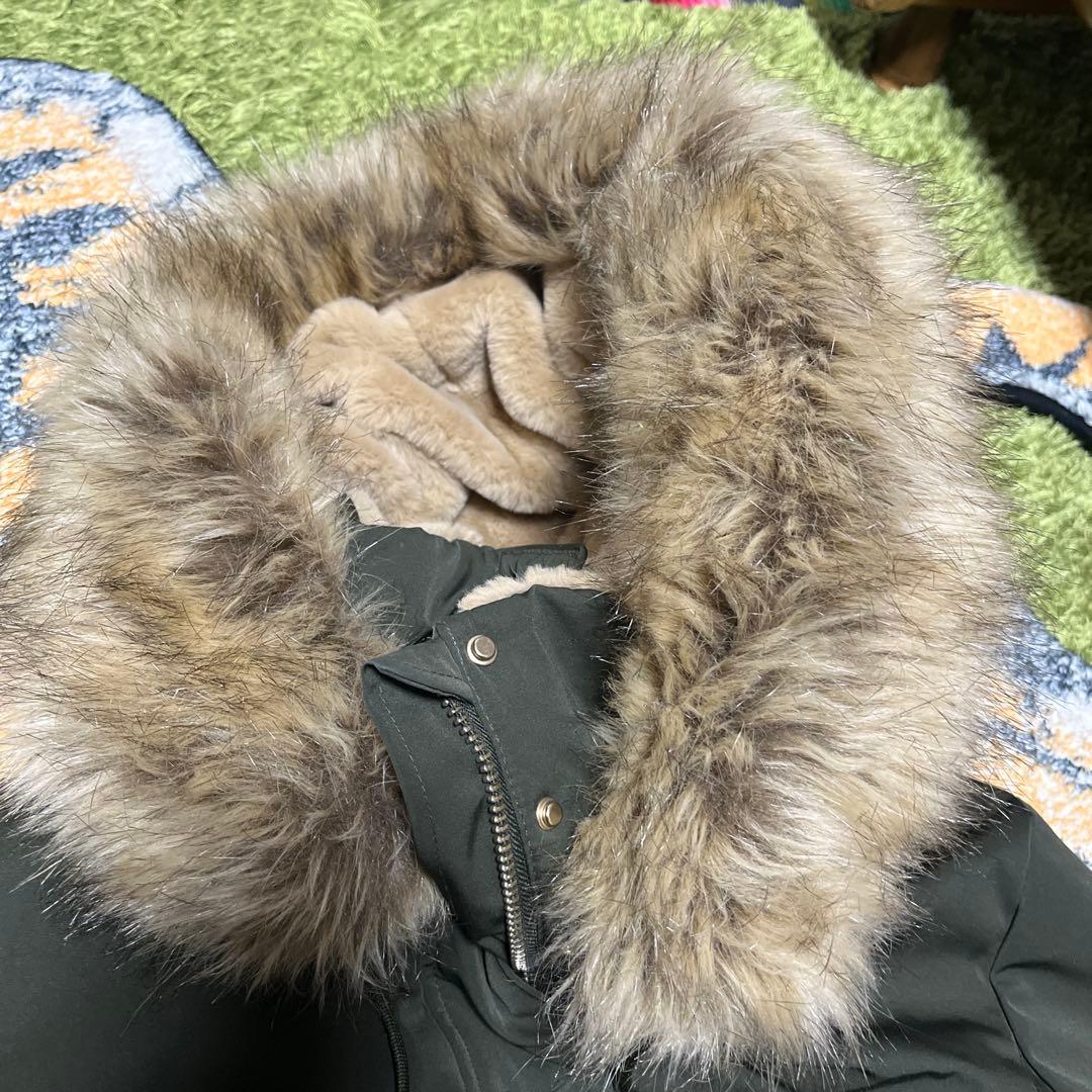 ZARA カーキ　ファー付きモッズコートダウンコート