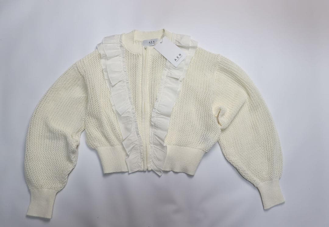 定価13,970円 新品 アダムエロペ ラッフルメッシュ編みカーディガン