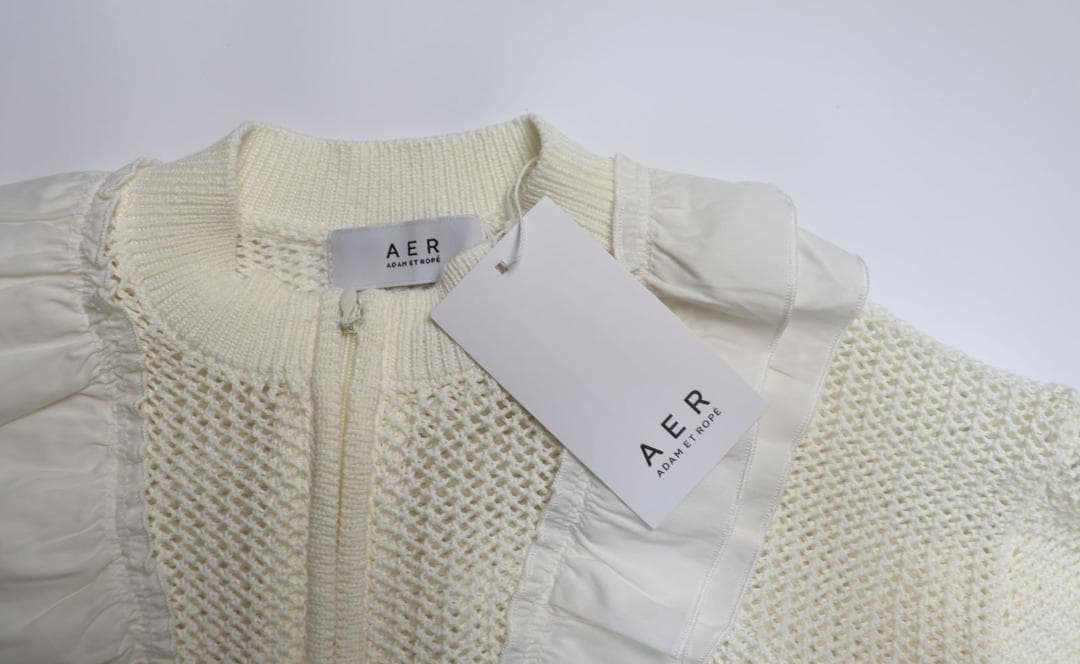 定価13,970円 新品 アダムエロペ ラッフルメッシュ編みカーディガン