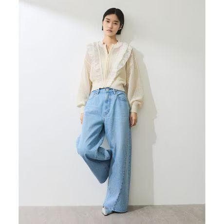 定価13,970円 新品 アダムエロペ ラッフルメッシュ編みカーディガン