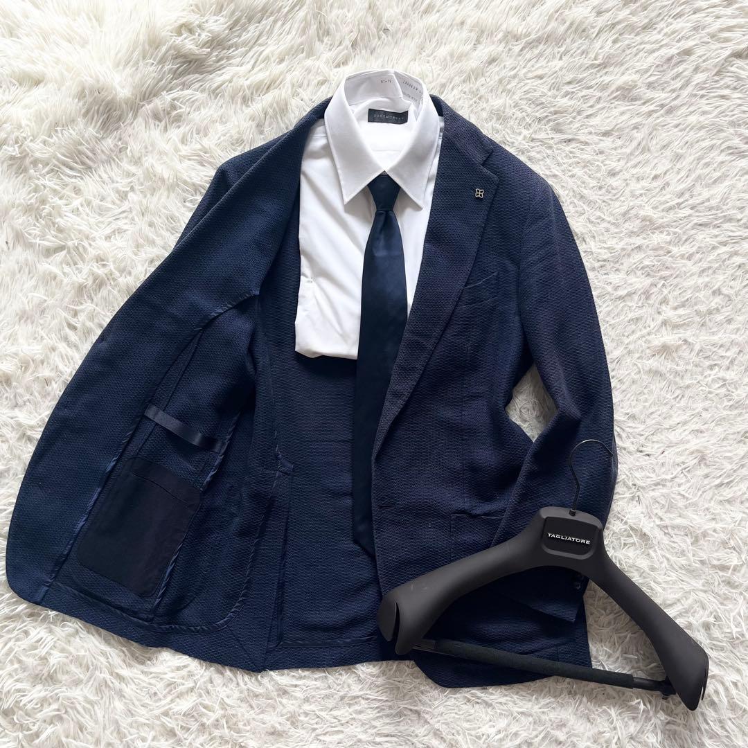 <良品>TAGLIATORE コットンリネン ネイビー ジャケット サイズ46
