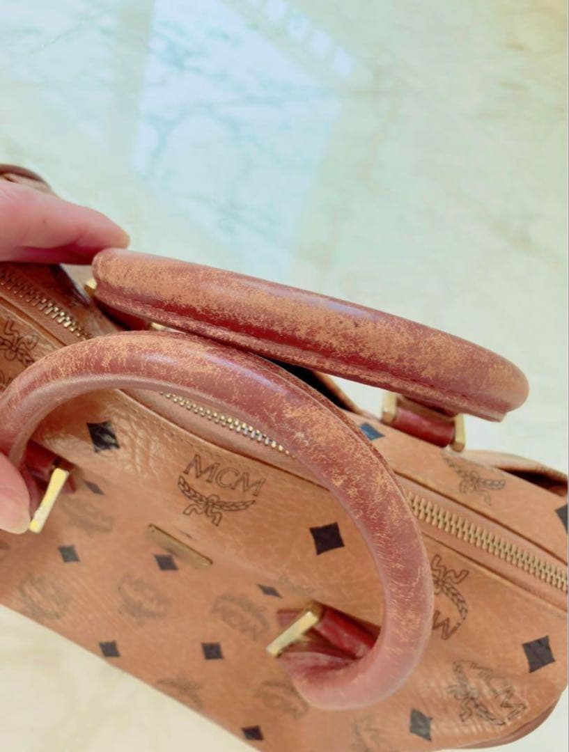 MCM ボストンバッグ ブラウン ロゴプリント